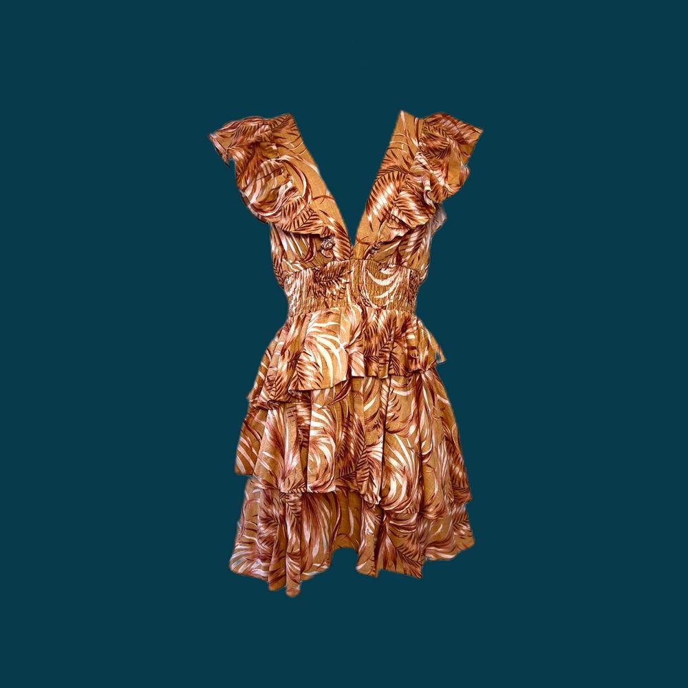 MINKPINK mini dress with tiered skirt and ruffled shoulders